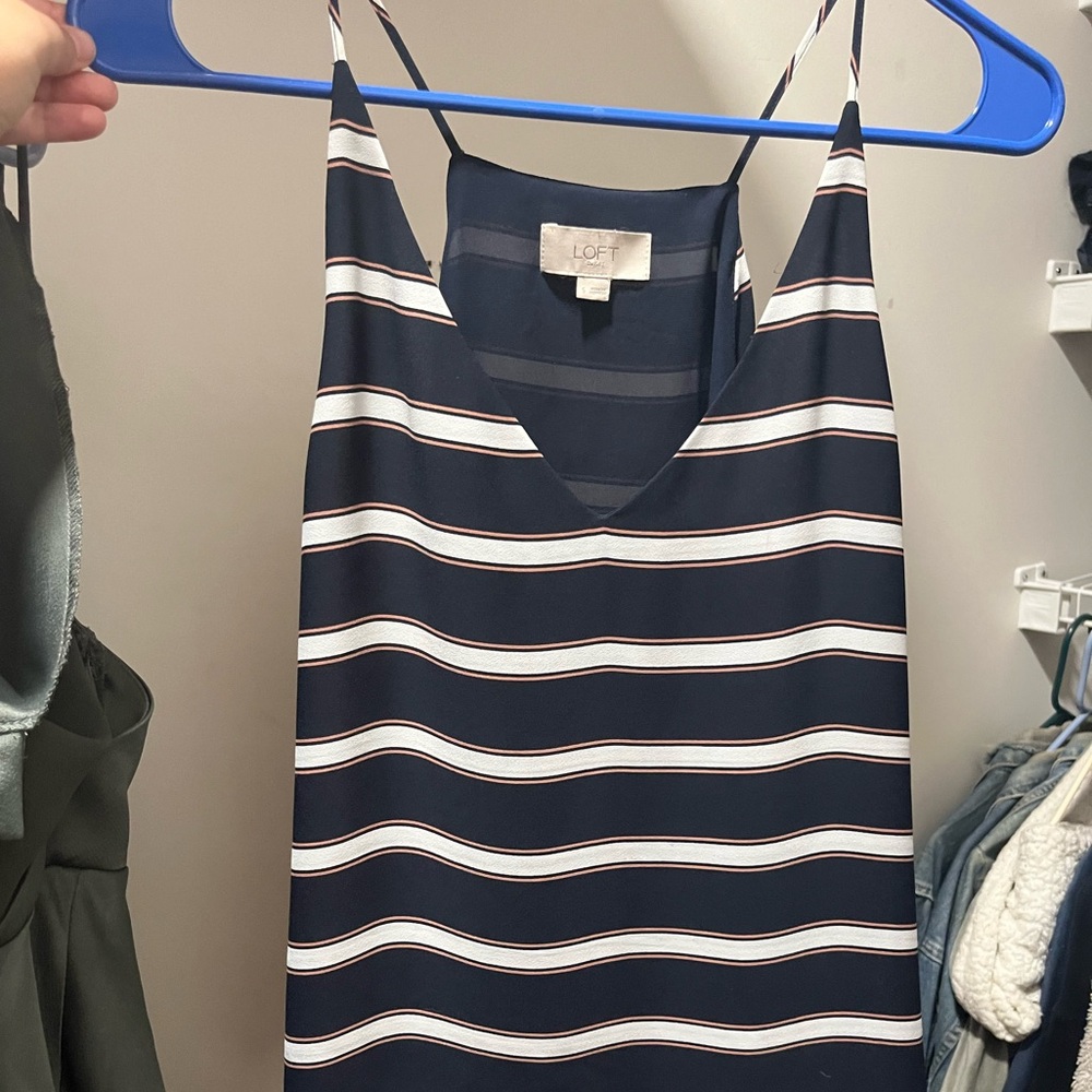 LOFT Navy and White Striped Sleeveless Top